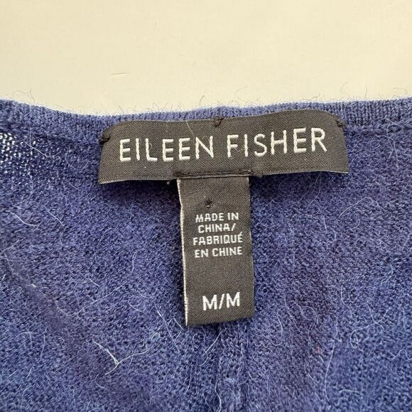 Eileen Fisher Blue Merino Alpaca Wool Tencel Blend Sweater Womens M Long Sleeve - Picture 3 of 8